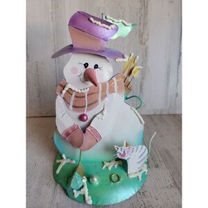 Unique metal golfing snowman cat pet Xmas figure glitter